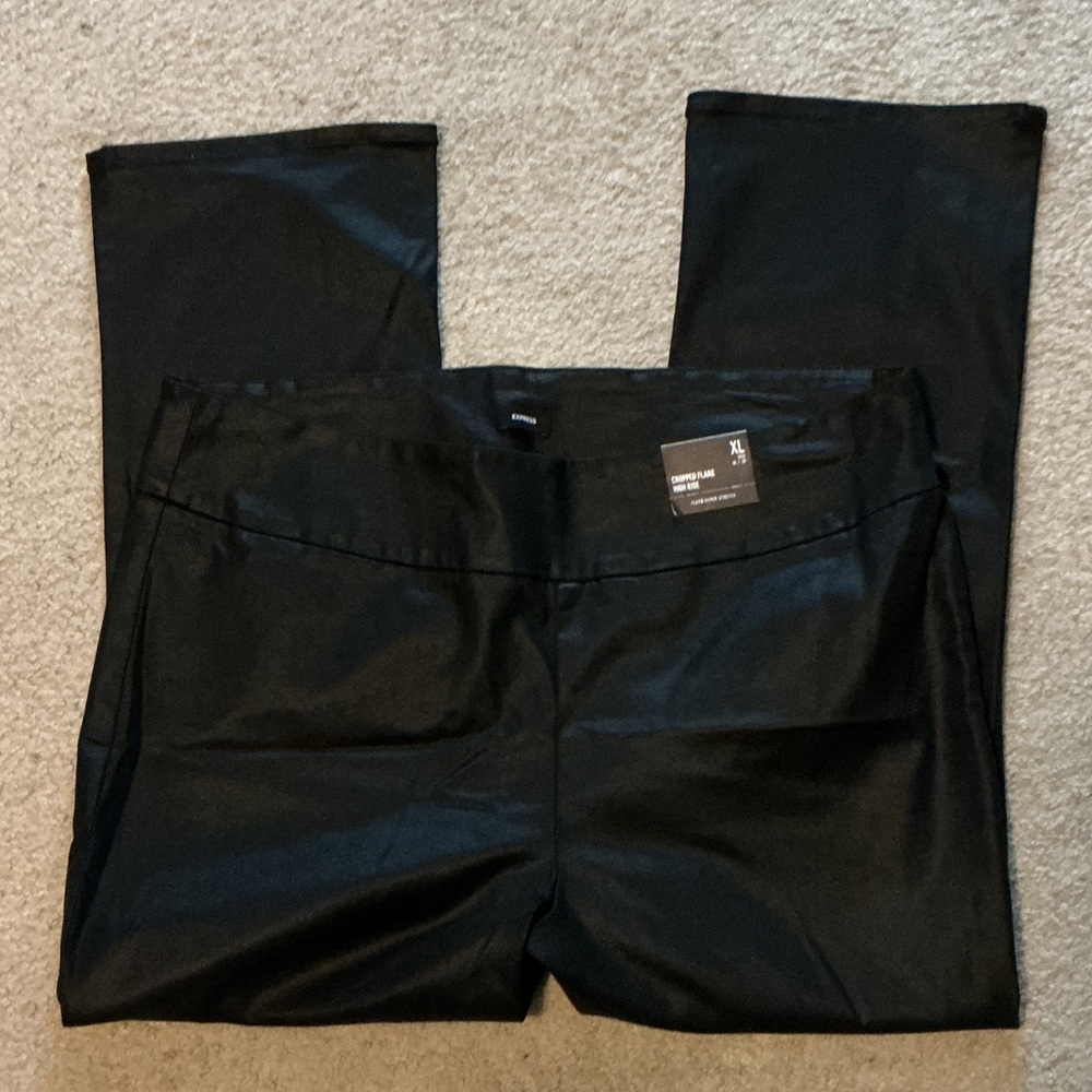 Express Black Faux Leather flex Trousers satin shiny look XL stretch pull on NEW